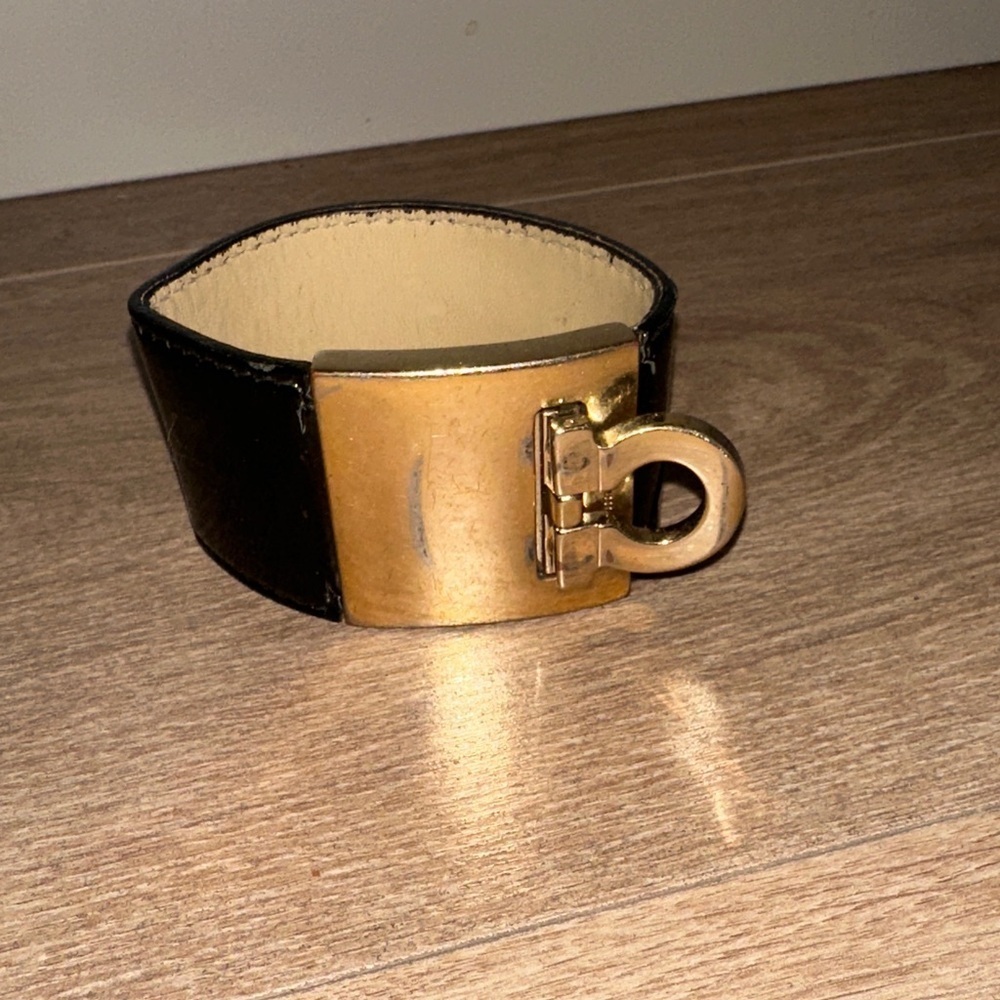 Salvatore Ferragamo Vintage Black and Gold Cuff Bracelet